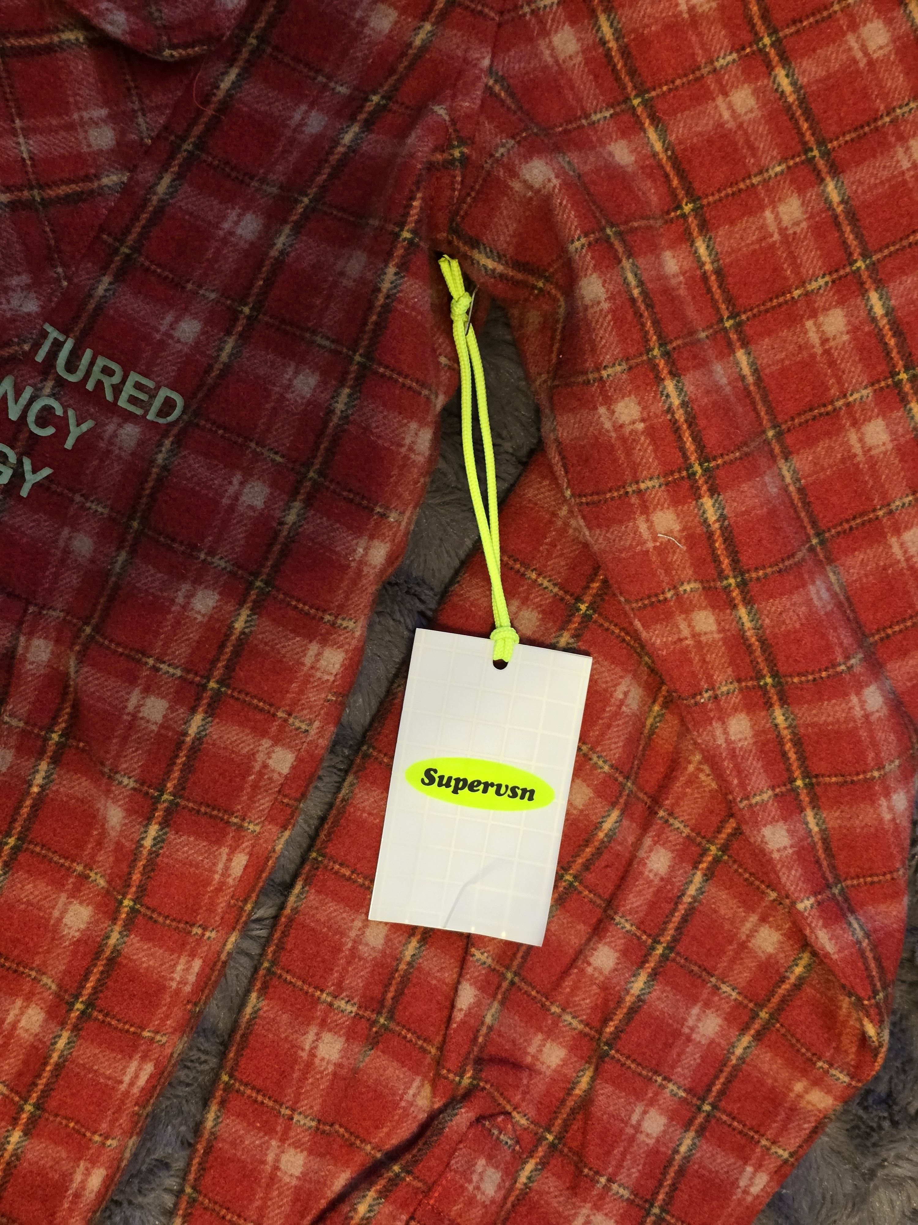 Supervsn SuperVSN Button Flannel Hoodie – Bright Red, Men’s Medium Size US M / EU 48-50 / 2 - 5 Thumbnail