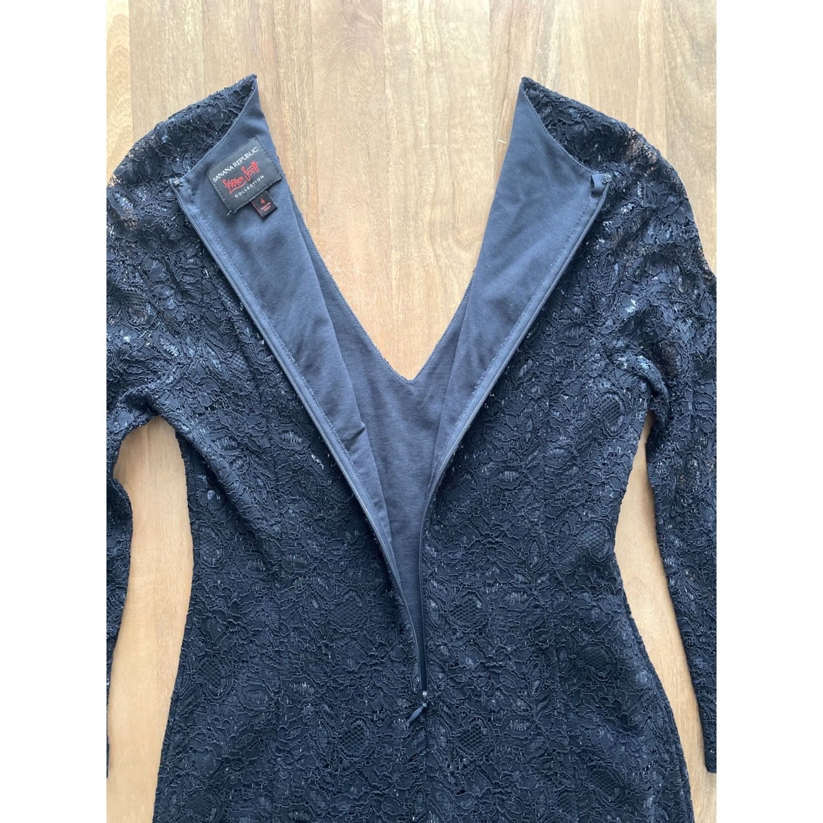 Banana Republic Banana Republic Dress L’Wren Scott Collection V-Neck Lace A-Line Midi Womens 4 Black 3/4 Sleeve Knee Length Party/Cocktail Size S / US 4 / IT 40 - 4 Thumbnail