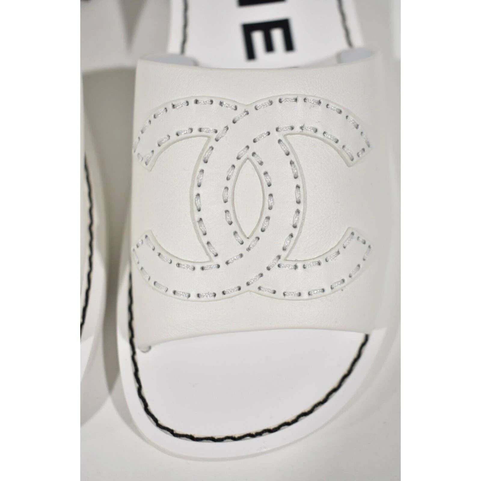 Chanel Chanel 22S White Calfskin Leather CC Logo Mules Slide Size US 8 / IT 38 - 7 Thumbnail