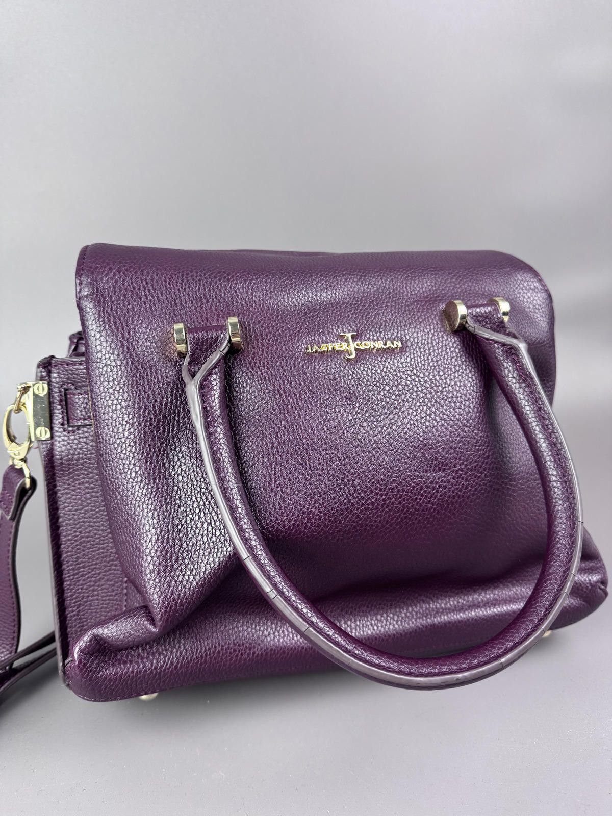 Jasper Conran Jasper Conran Purple Leather Handbag with Gold Acces Size ONE SIZE - 1 Thumbnail