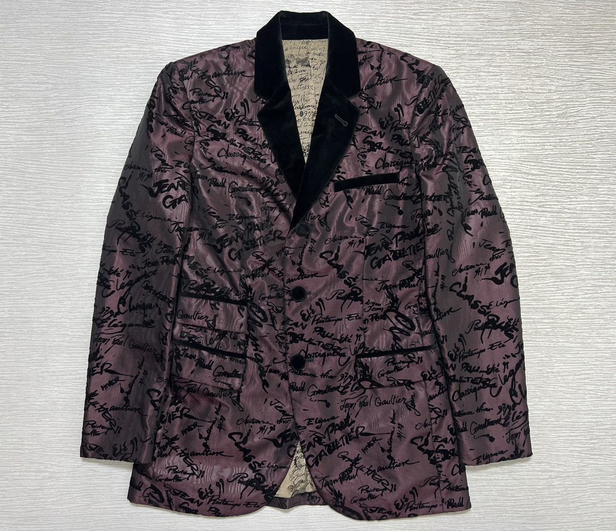 Jean Paul Gaultier JPG AW 97-98 Signature Monogram Print Velvet Jacquard Blazer Size US XS / EU 42 / 0 - 1 Thumbnail