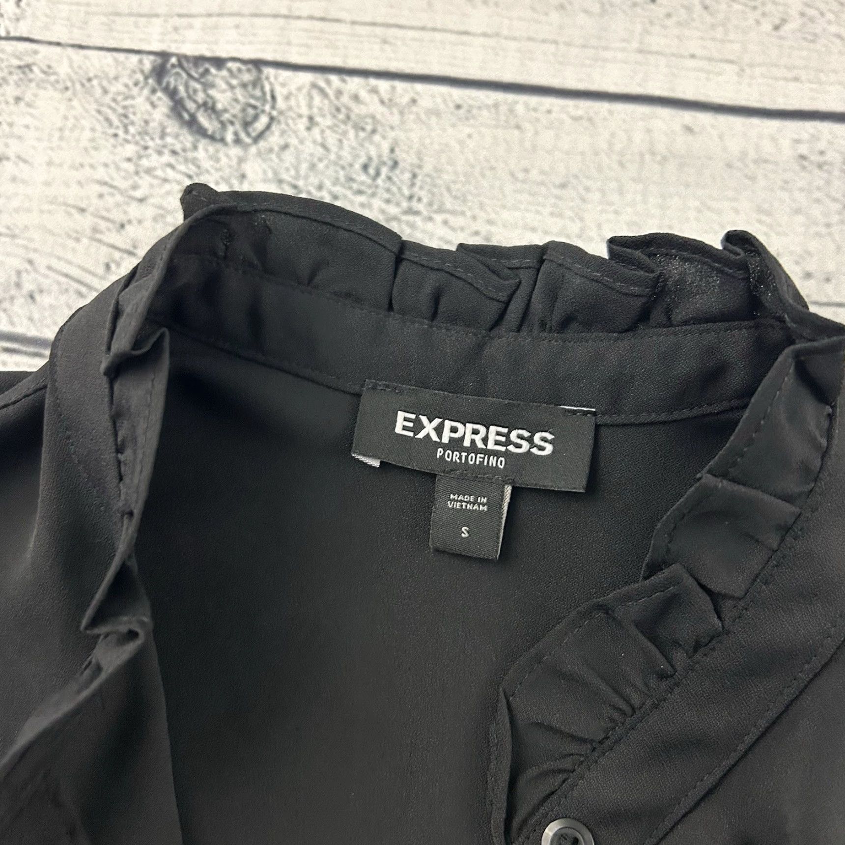 Express Express Portofino Long Sleeve Button Front Ruffle Top Women's Small Black Size S / US 4 / IT 40 - 2 Thumbnail