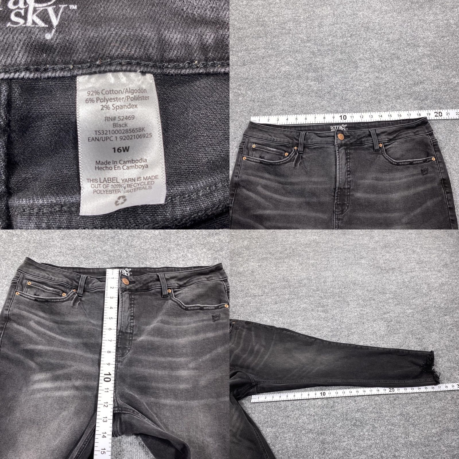 Vintage Terra & Sky Jeans Womens 20W Charcoal High Rise Skinny Distressed Denim Plus Size 42" / US 20 - 8 Thumbnail