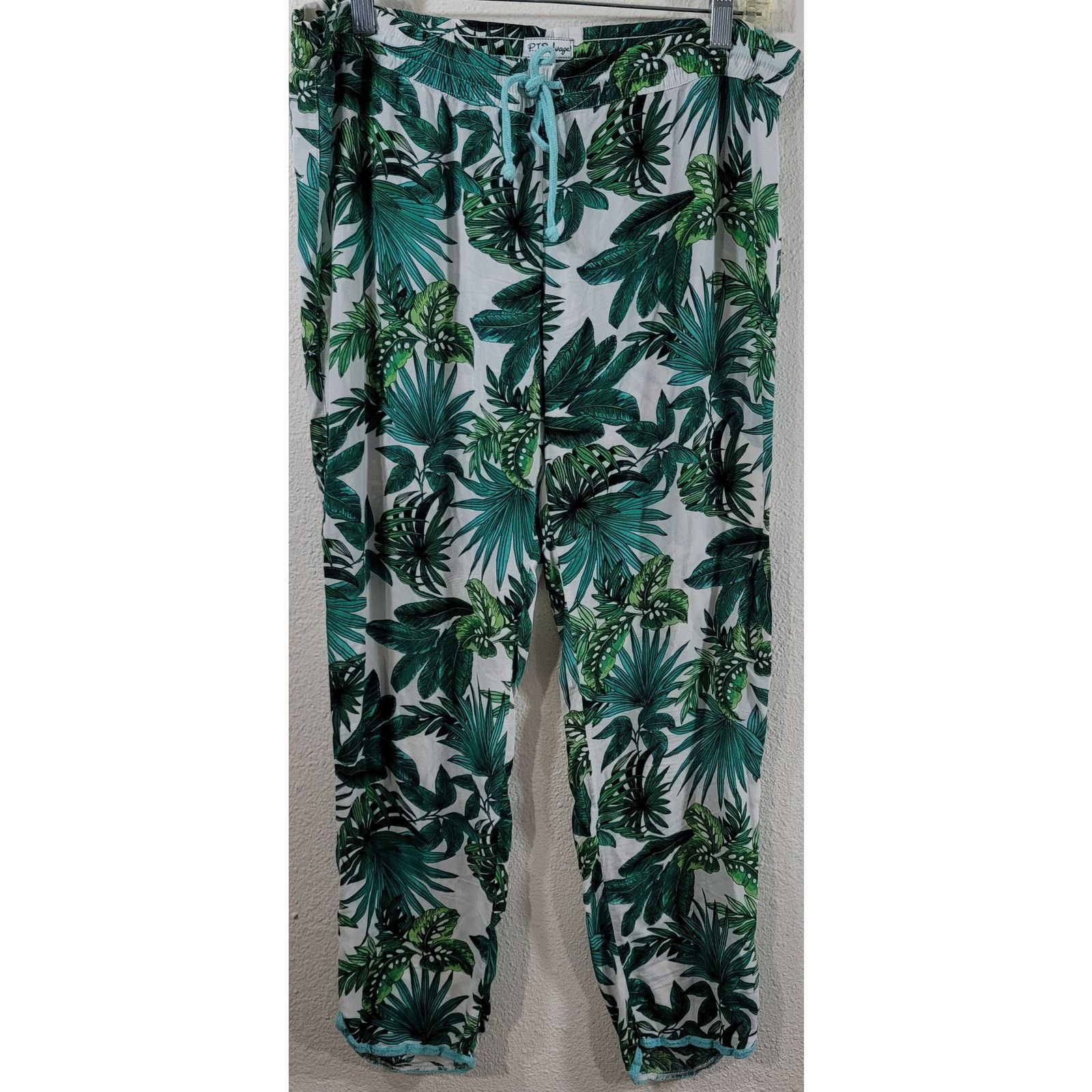 Other P.J. Salvage Green White Leaf Print Pull On Pajama Bottoms S Size 34" / US 12 / IT 48 - 1 Thumbnail