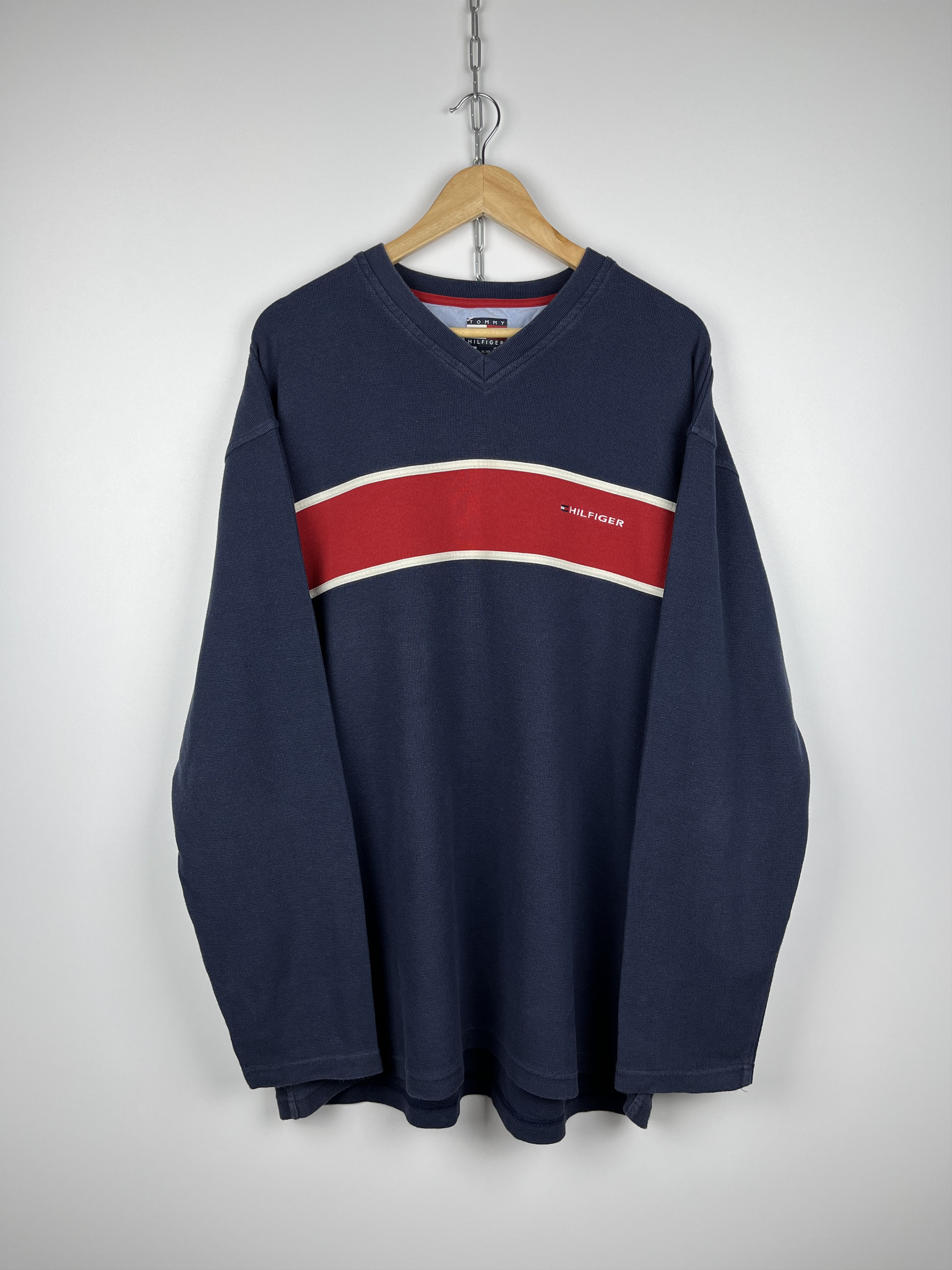 Tommy Hilfiger × Vintage 90's Tommy Hilfiger Vintage Men's V-neck Sweatshirt Relaxed Size US XL / EU 56 / 4 - 7 Thumbnail