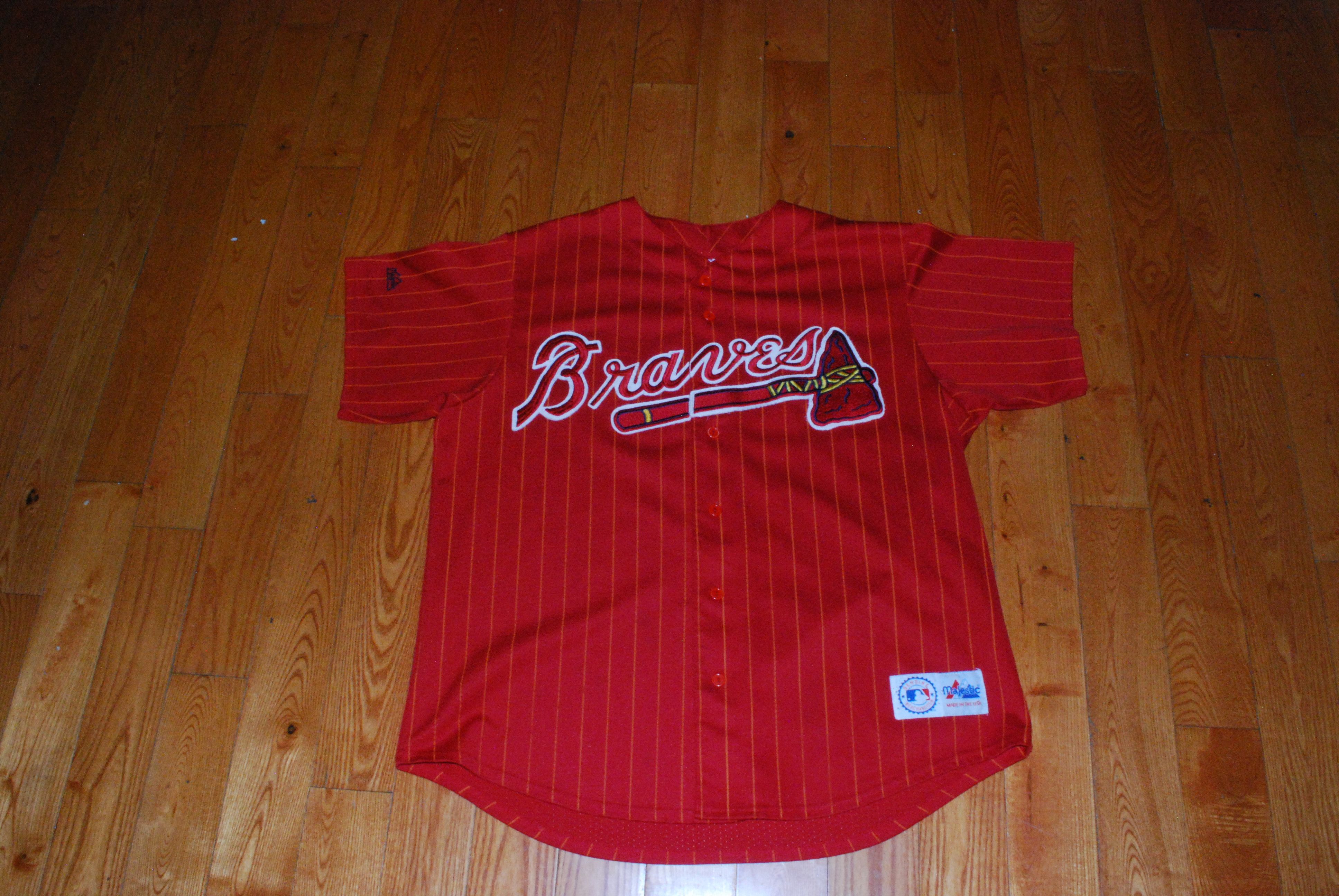 Majestic Vintage 90s Majestic Atlanta Braves Red Pinstripe MLB Jersey Size US XL / EU 56 / 4 - 1 Thumbnail