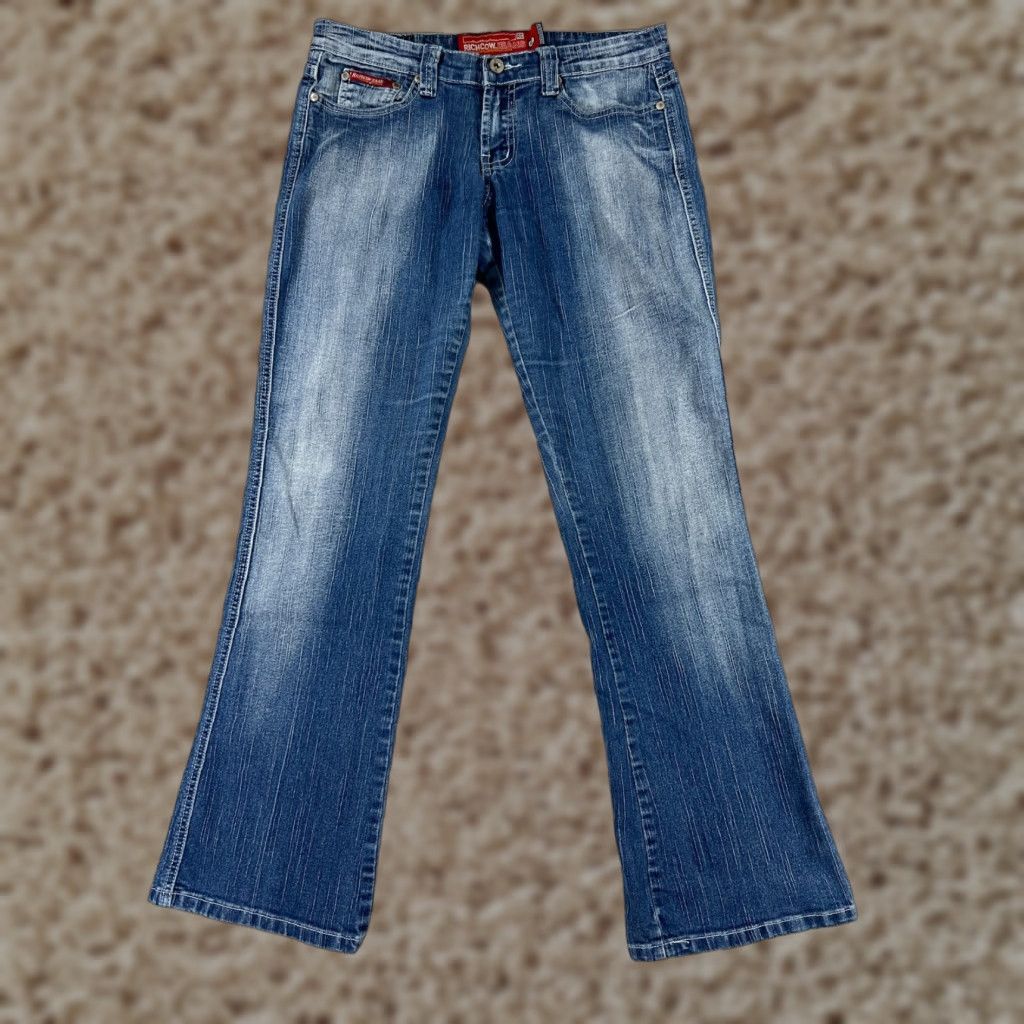 Denime Richcow Jeans Womens Bootcut 7 Blue Denim Mid Rise 5-Pocket Stretch Inseam 29in Size 28" / US 6 / IT 42 - 1 Thumbnail