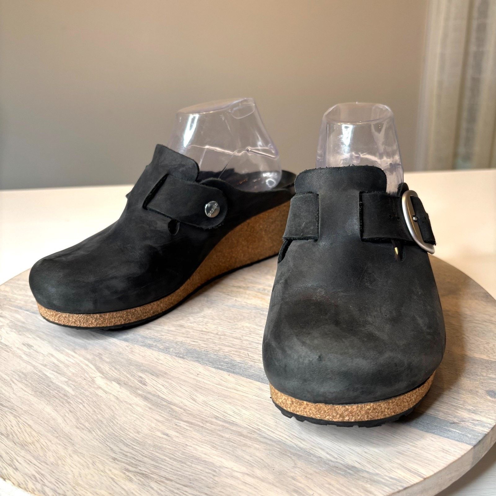 Birkenstock PapilliovMary Black Suede Leather Wedge Clogs 39 US Size 8 Size US 8 / IT 38 - 3 Thumbnail