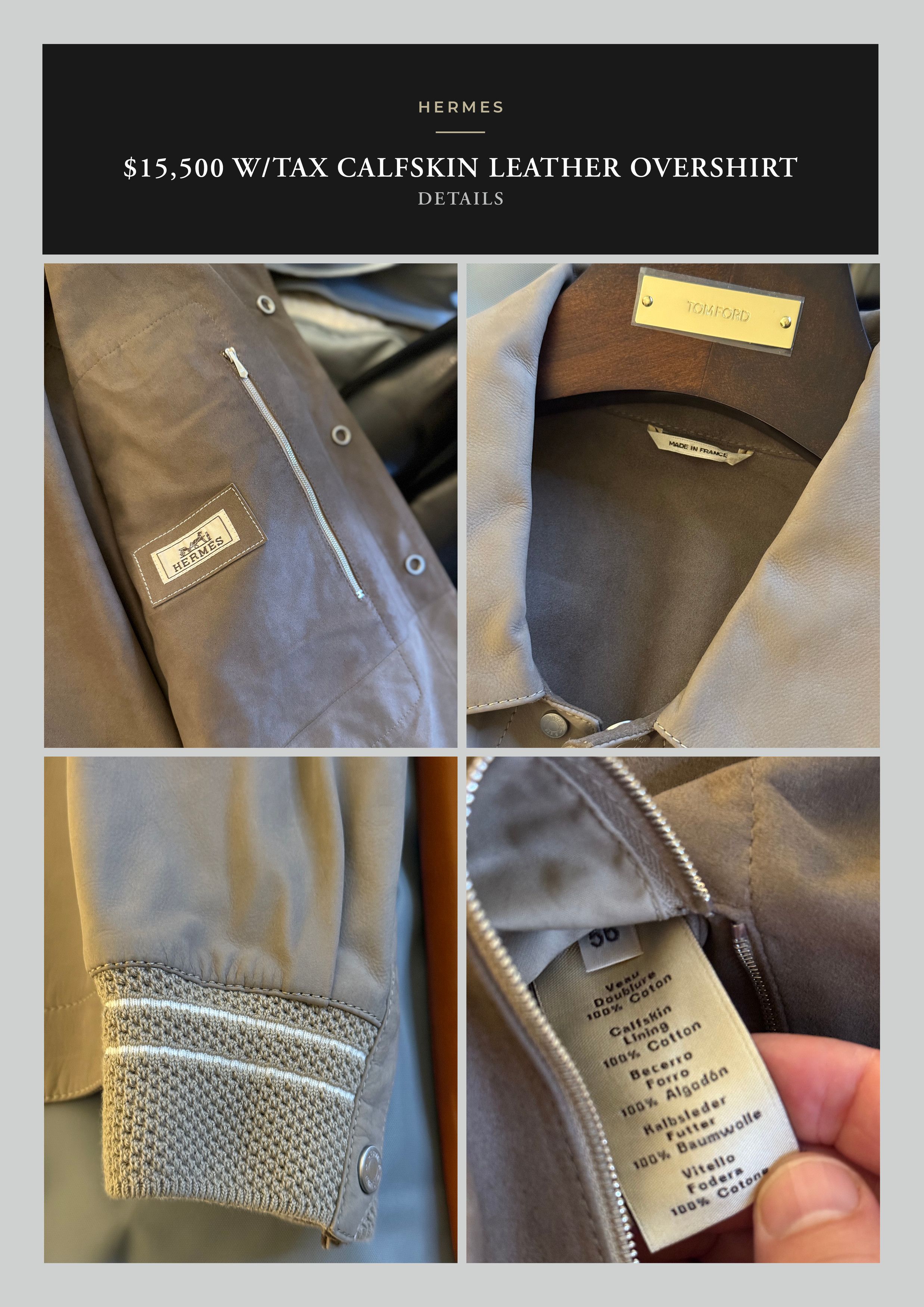Hermes Best Dressed Ultra Rare $15K w/tax HERMES Calfskin Overshirt Size US XL / EU 56 / 4 - 23 Thumbnail