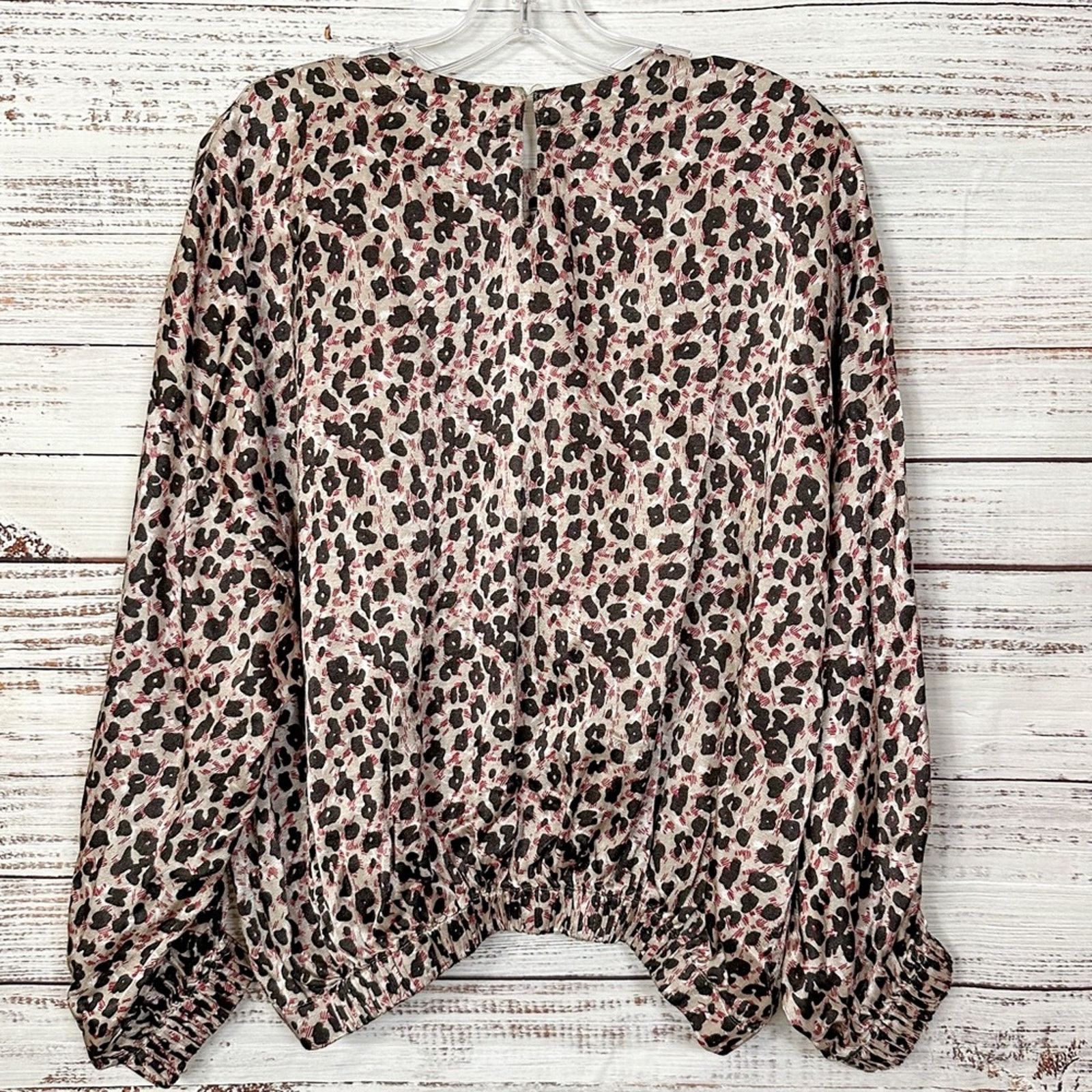 Zara Zara Leopard Print Blouson Sleeve Sateen Shirt, EUC, Small Size S / US 4 / IT 40 - 12 Thumbnail