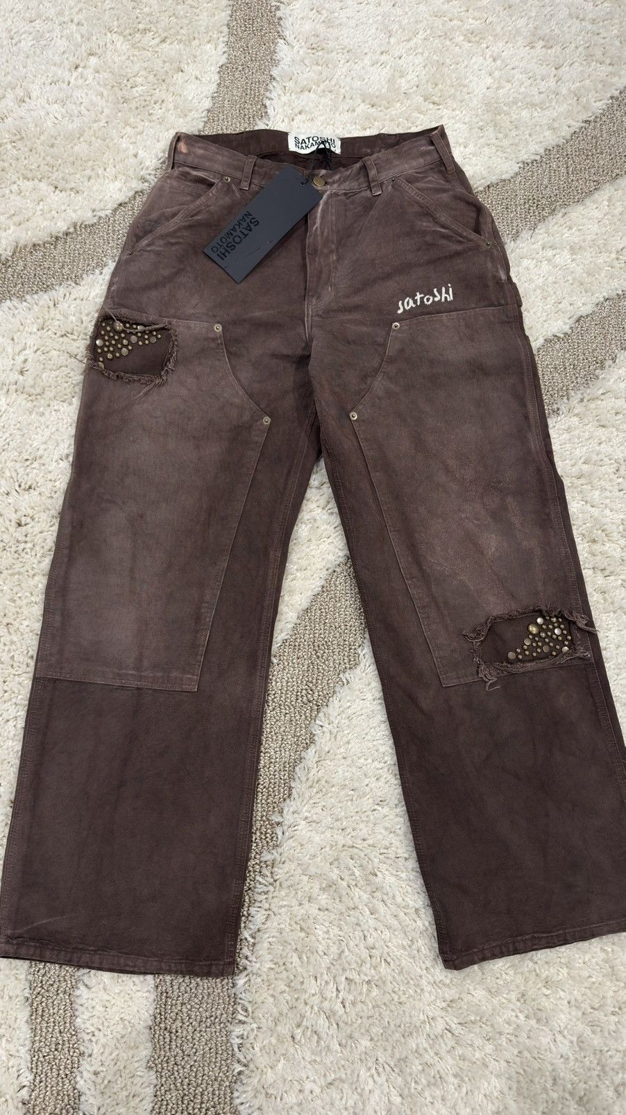 Satoshi Nakamoto Satoshi Nakamoto Studded Brown Carpenter Pants Size US 32 / EU 48 - 14 Thumbnail
