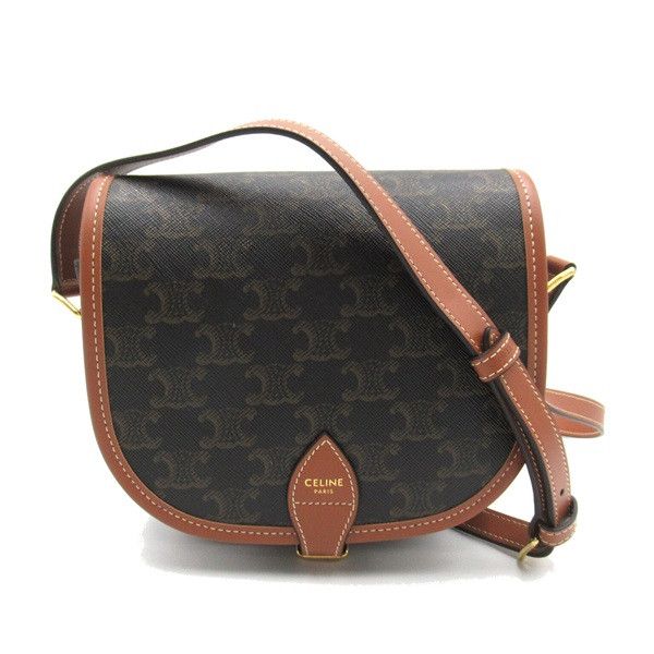 image of Celine Folco Triomphe Canvas Bag in Brown, Women's