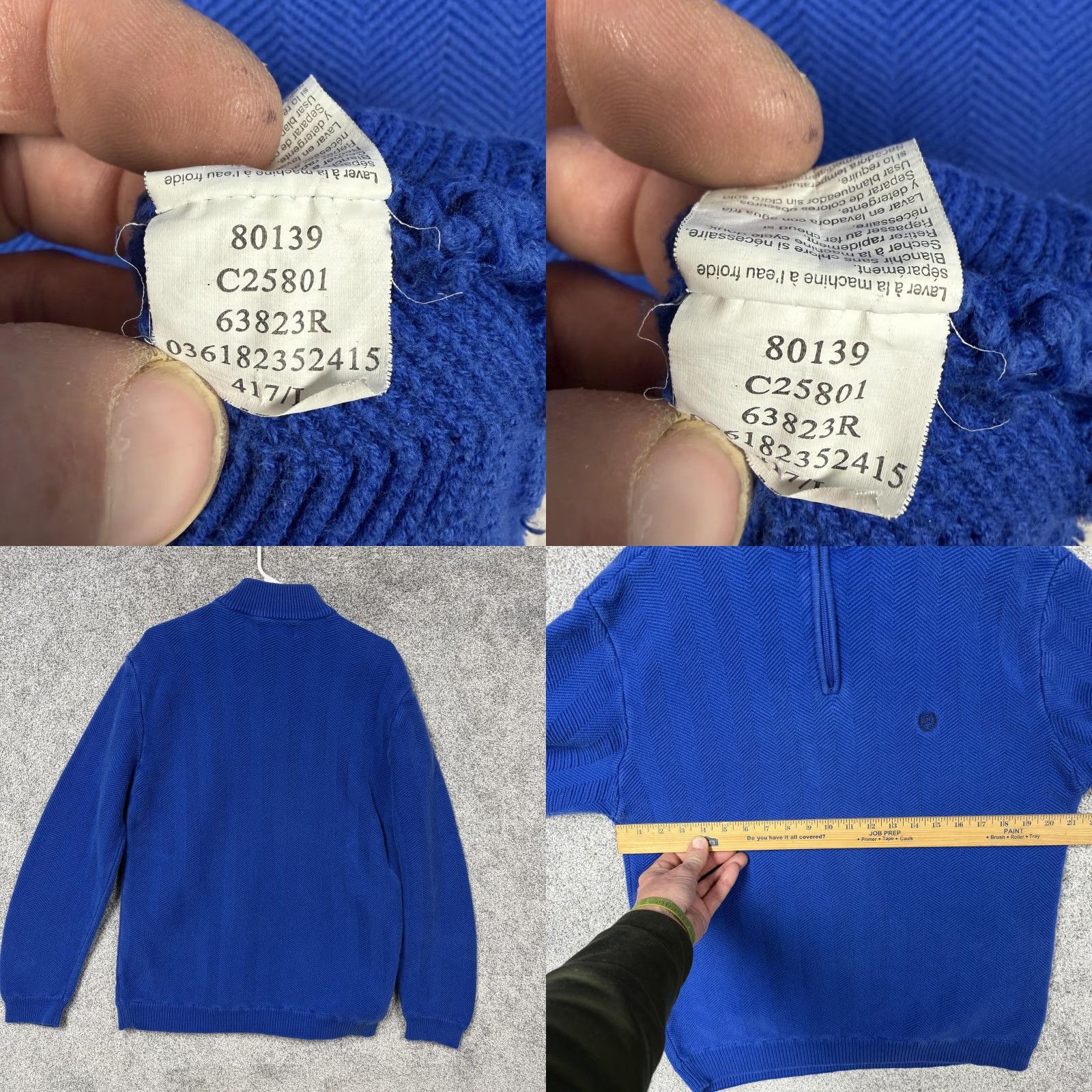 Chaps Chaps Mens L Blue 1/4 Zip Mock Neck Herringbone Knit Pullover Sweater Size US L / EU 52-54 / 3 - 8 Thumbnail