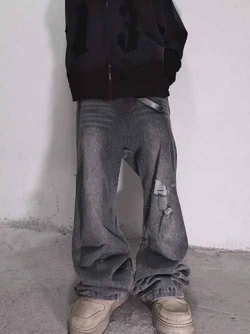 Jean Kuriyama x Hara Gray Ripped Baggy Jeans, Distressed Jeans Size US 32 / EU 48 - 5 Thumbnail