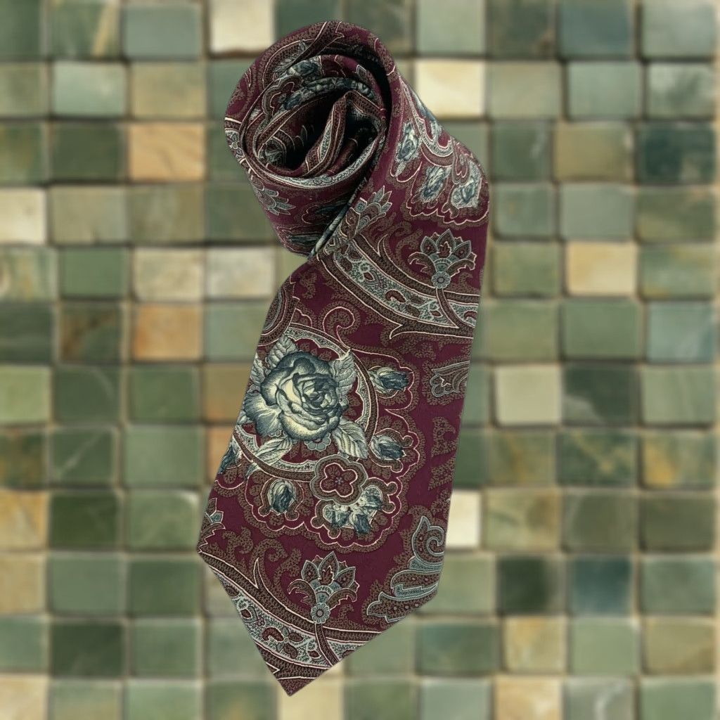 Vintage Henry Grethel Tie Men 100% Silk Red Blue Roses Floral Hollywood Regency 58x4" Vintage Style Mens Size ONE SIZE - 1 Thumbnail