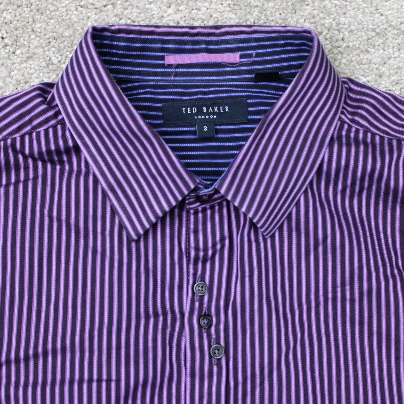 Ted Baker Ted Baker London Shirt Mens 3/ Medium Purple/Blue Button-Up 100% Cotton Striped Long Sleeve Button-Down Casual Business Cap Size US M / EU 48-50 / 2 - 6 Thumbnail