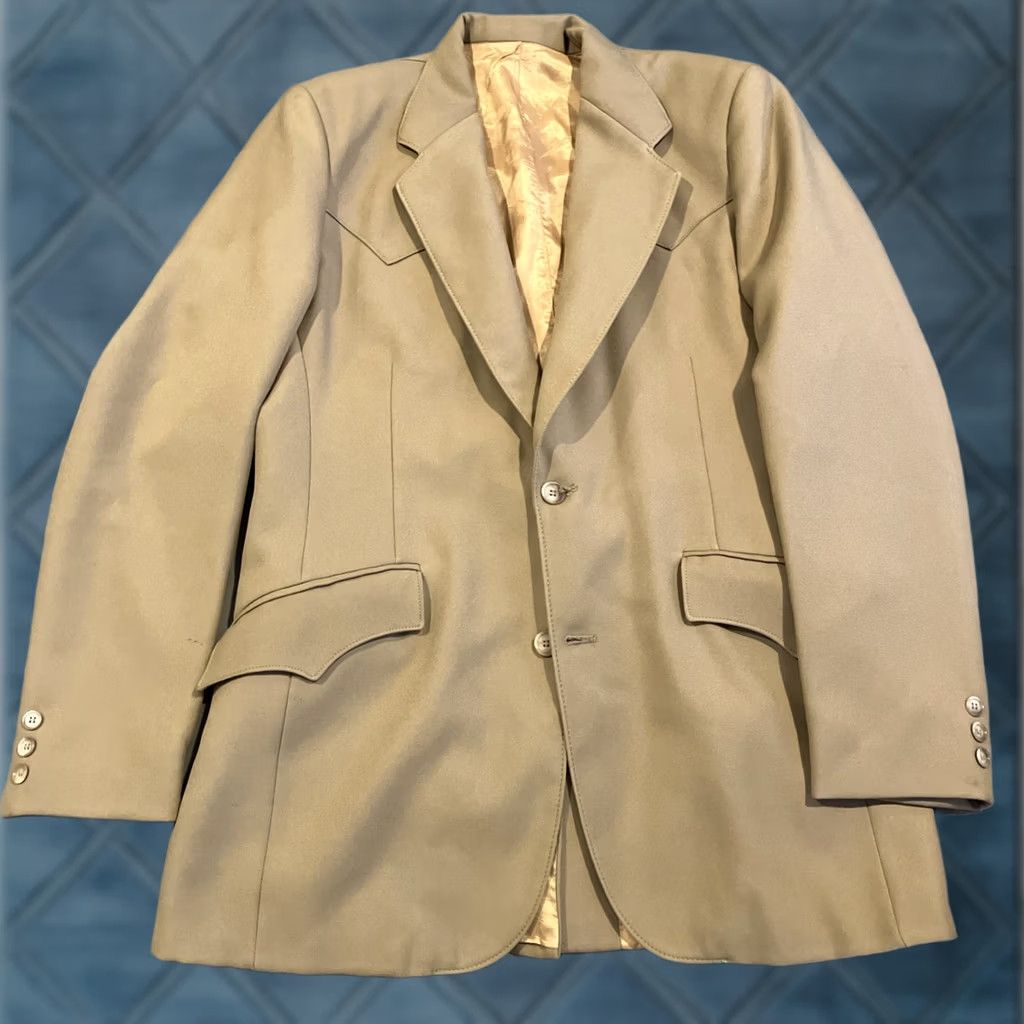 Lee VINTAGE LEE Western Wear Sport Jacket Blazer Polyester Size 40R Brown 1970s Rockabilly Mens Jacket Size 40R - 1 Thumbnail