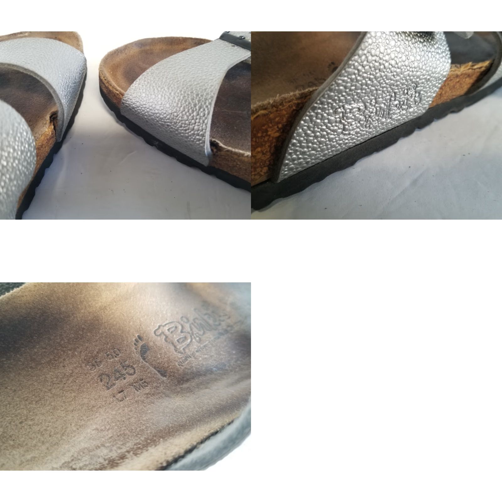 Birkenstock Birkenstock Sandals Birki's Womens 7 Silver Slip On Buckle Slide Shoes Leather Cork Rubber Flat Heel 1 in See All Pics Size US 7 / IT 37 - 9 Thumbnail