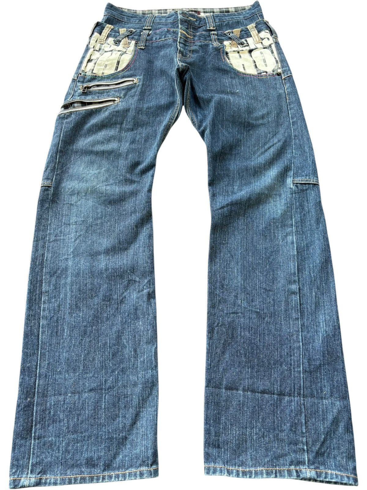Japanese Brand VTG Y2K Dominate Double Waist Raw Denim Loose Jeans Size US 31 - 1 Thumbnail