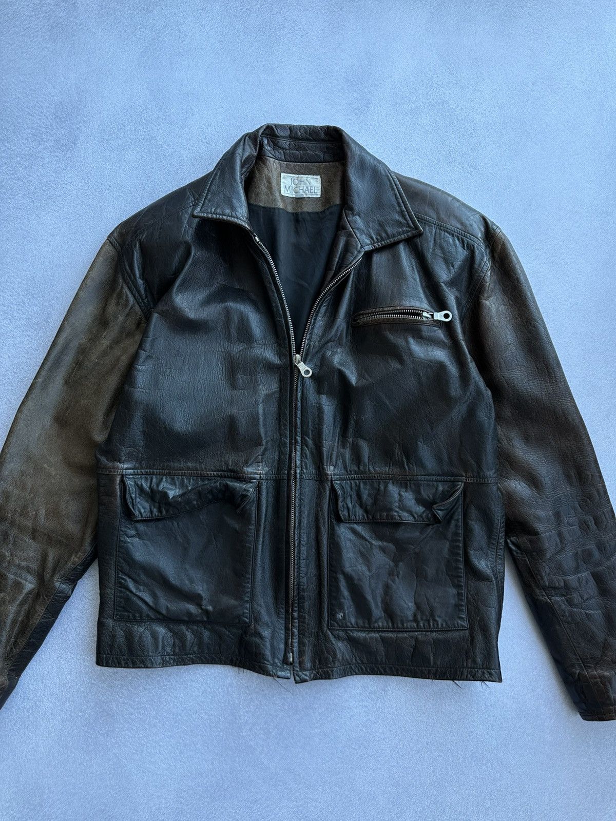 Vintage Vintage John Michael Men’s Moto Leather Jacket USA Size US L / EU 52-54 / 3 - 3 Thumbnail