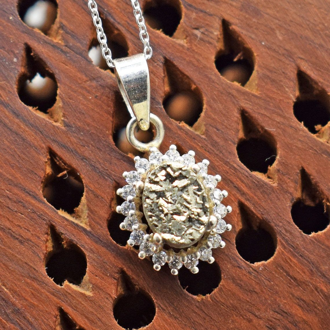 Handmade Pyrite Pendant Necklace: Oval Gemstone, 18 Inch Chain Size ONE SIZE - 4 Thumbnail