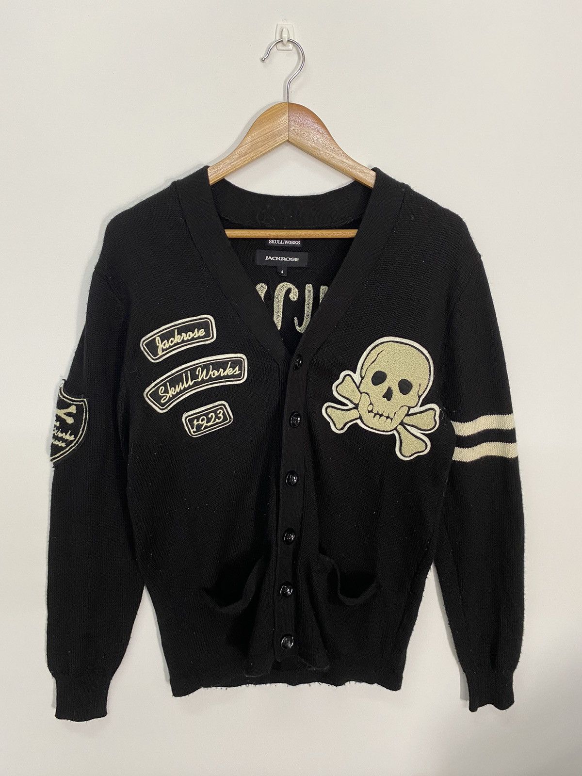 Japanese Brand Skull Works Jackrose Knitwear Patches Cardigan Size US S / EU 44-46 / 1 - 1 Thumbnail