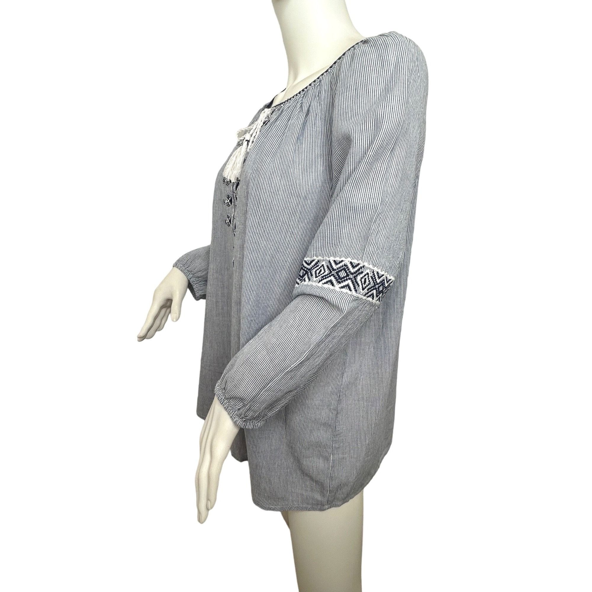 Other Westport Blouse 1X Blue White Peasant Boho Long Sleeve Embro Size XL / US 12-14 / IT 48-50 - 4 Thumbnail