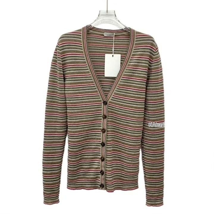 Brunello Cucinelli Brunello Cucinelli Striped Wool V-Neck Cardigan Size US L / EU 52-54 / 3 - 1 Thumbnail