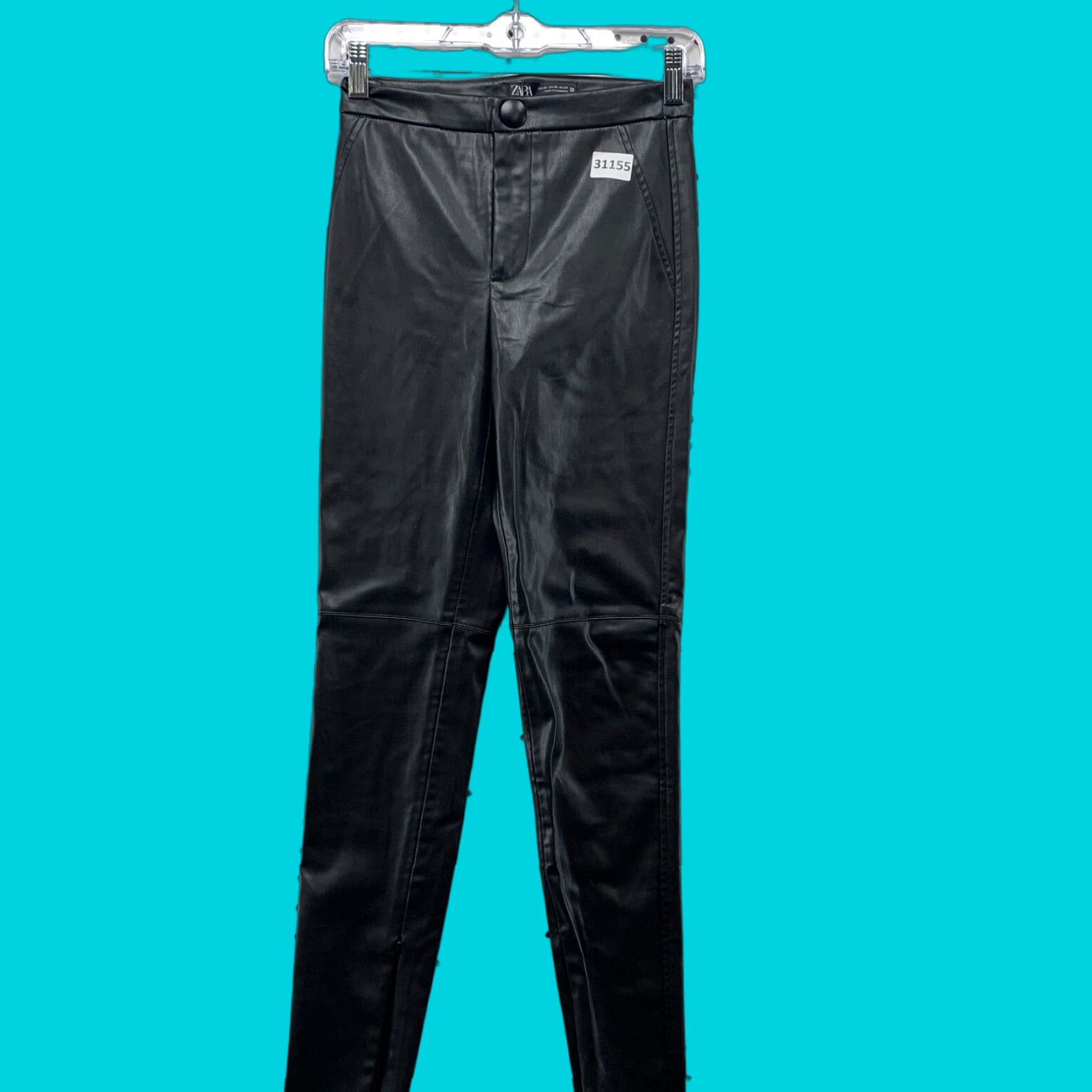 Zara Zara Pants Womens XS Faux Leather Black Tapered 25x27 NWT Size 42" / US 20 - 1 Thumbnail