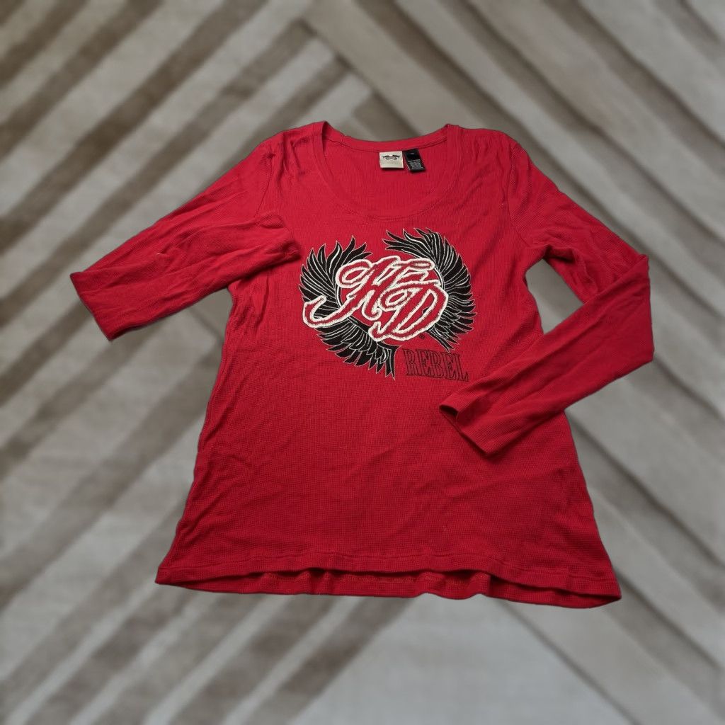 Harley Davidson Harley-Davidson Shirt Women’s XL Red Thermal Waffle Knit Long Sleeve Crew Neck T-Shirt Casual Logo Graphic Size XL / US 12-14 / IT 48-50 - 1 Thumbnail