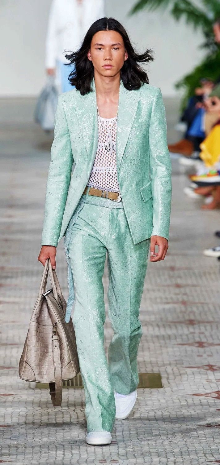 Amiri AMIRI PALE LIME VELVET JACQUARD PAISLEY LUREX TUXEDO JACKET Size 50R - 17 Thumbnail