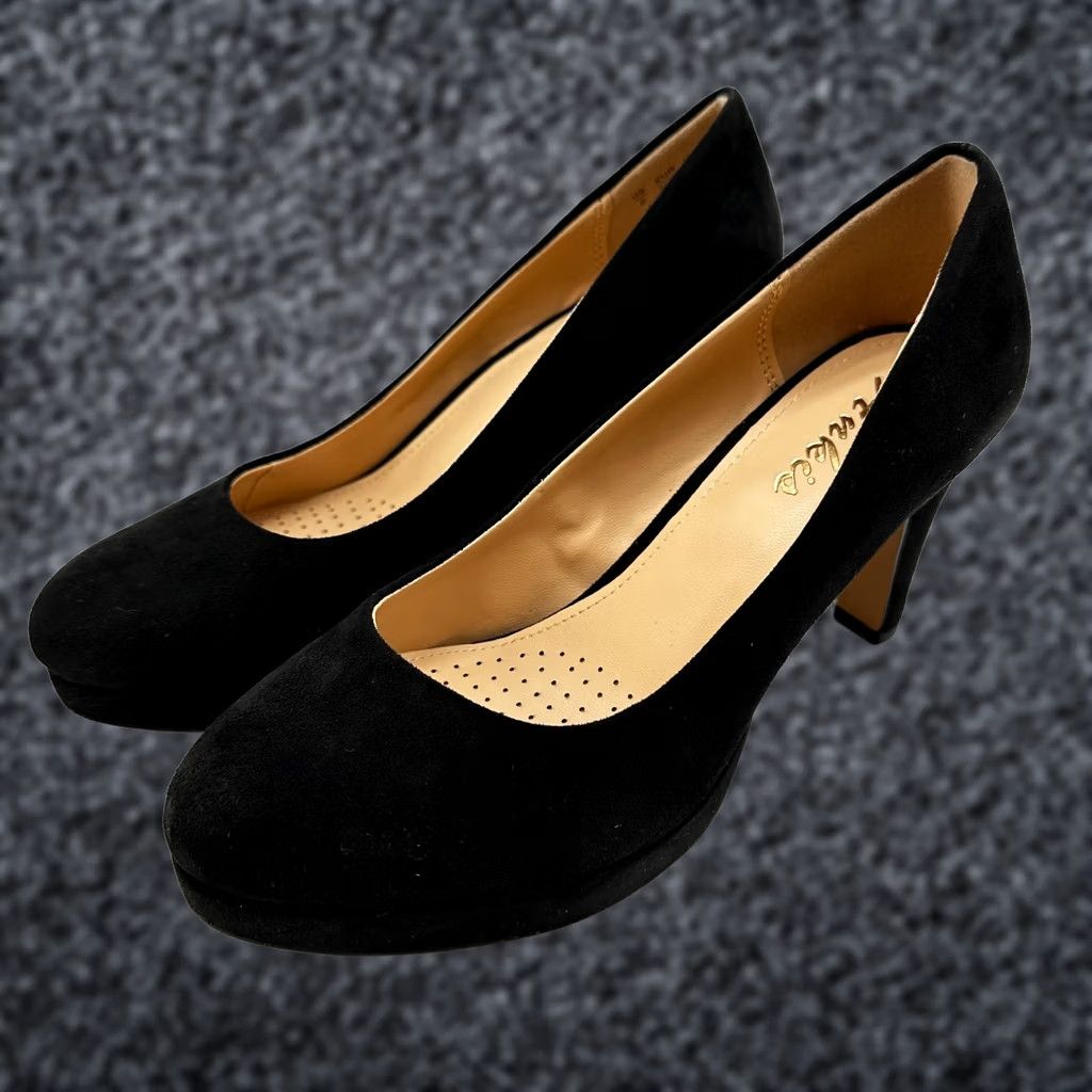 Vintage Ankis Platform Pump Heels Black Women's Size 6 Suede Slip On Round Toe Shoes Pumps Stiletto Casual Classic Women Size US 4 / IT 34 - 1 Thumbnail