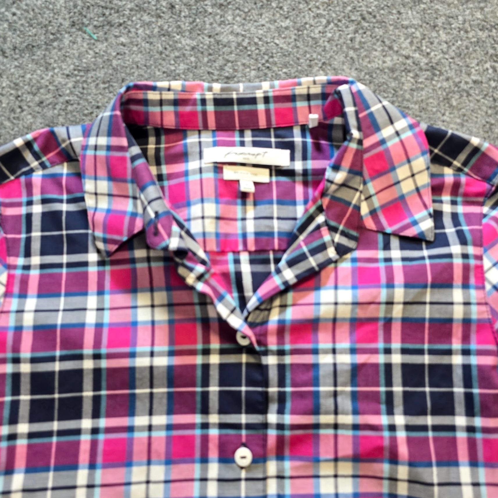 Vintage Foxcroft Top Pink Plaid Button Long Sleeve Wrinkle Free 8 Womens Blouse Casual Career Home Office Shirt Size M / US 6-8 / IT 42-44 - 2 Thumbnail
