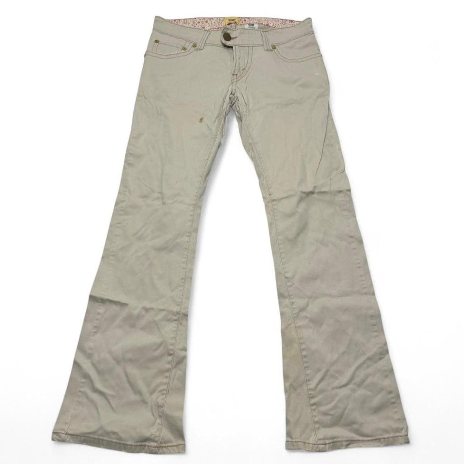 Levi's Khaki Vintage 2000s Y2K Super Low Rise Levis Flared Size 5 Size 27" / US 4 / IT 40 - 1 Thumbnail