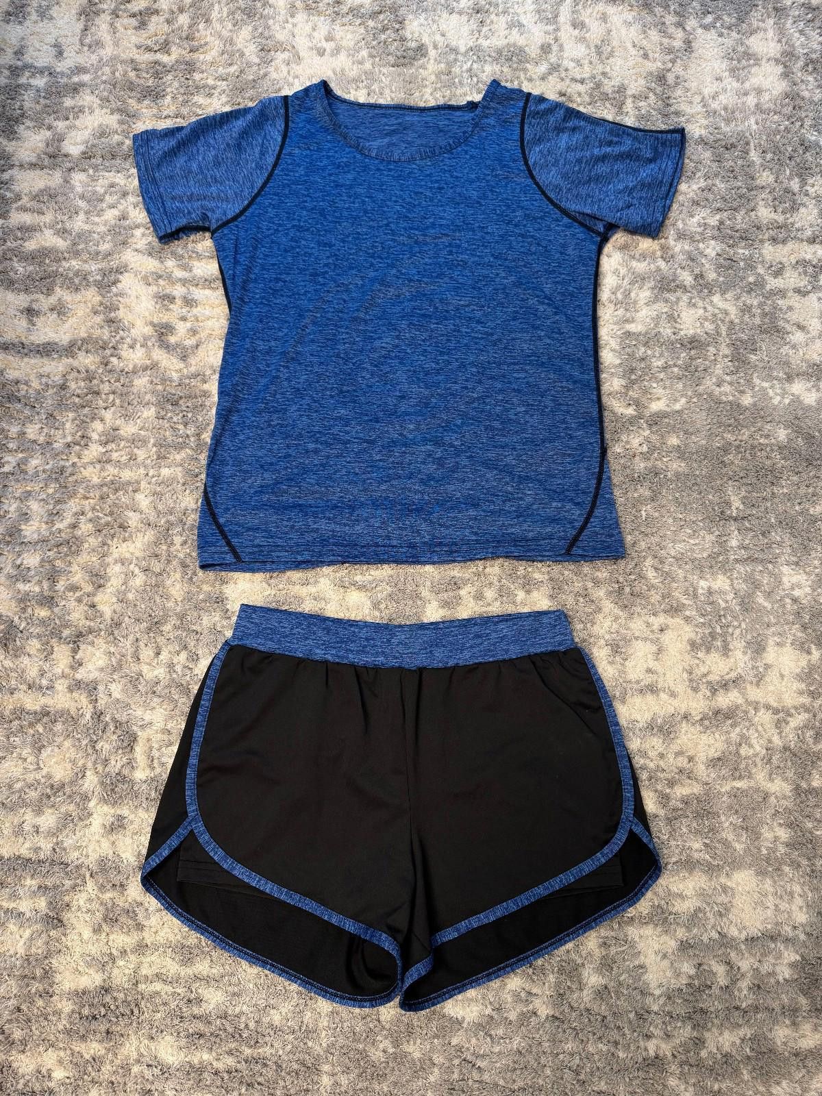 The Unbranded Brand Women’s 3 Pc Athletic Set Jacket T-Shirt Shorts Blue Black M Size M / US 6-8 / IT 42-44 - 1 Thumbnail