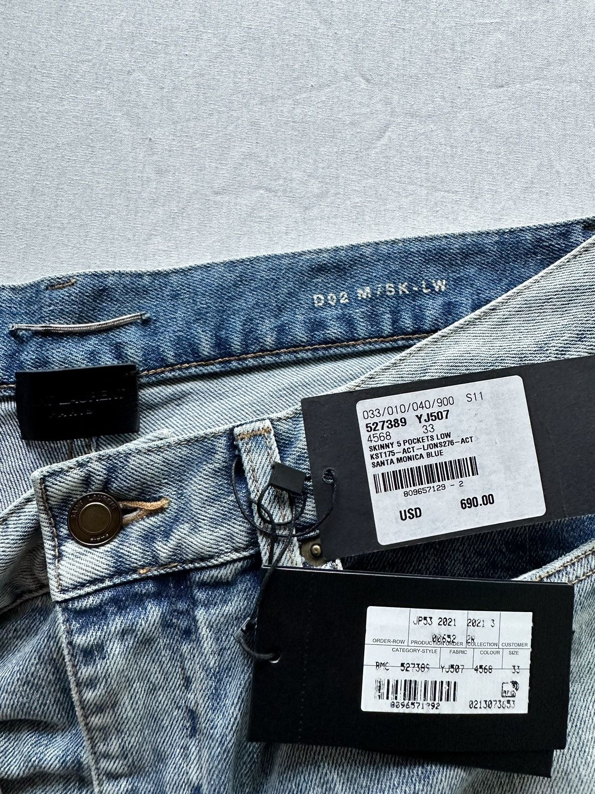 Saint Laurent Paris Saint Laurent Santa Monica Blue 5 Pocket Jeans D02 Skinny 33 Size US 33 - 6 Thumbnail