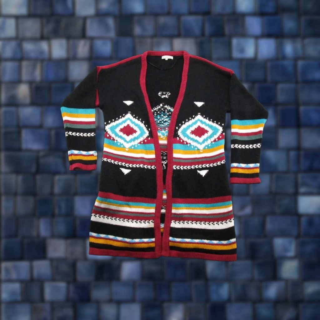 Billabong Billabong Aztec Open Front Cardigan Sweater Multicolor Women's Size L/XL (M/L) Open Front Size L / US 10 / IT 46 - 1 Thumbnail