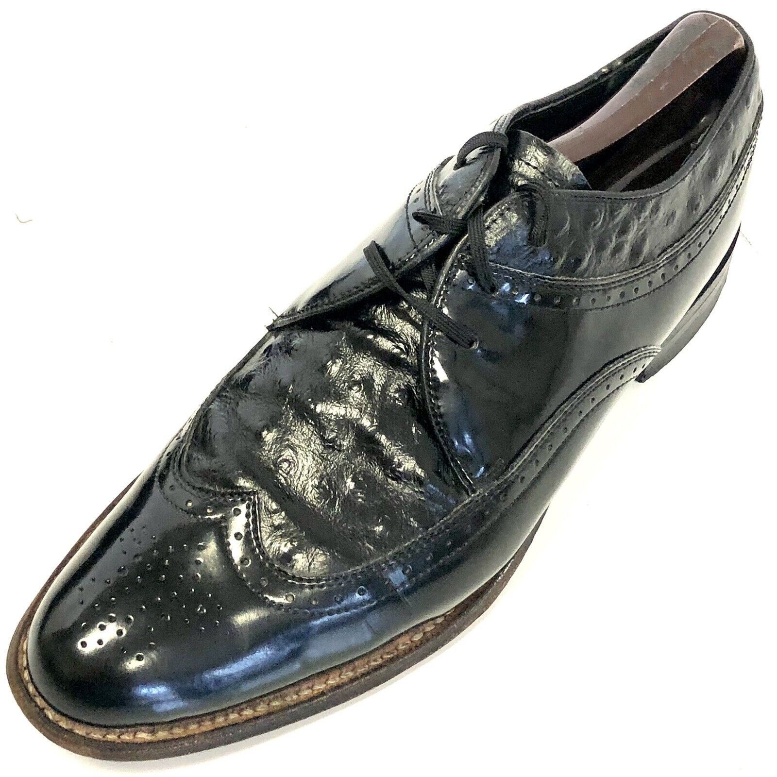 Stacy Adams Vtg Stacy Adams Black Patent Leather OSTRICH Grain Shoes Size US 8.5 / EU 41-42 - 5 Thumbnail