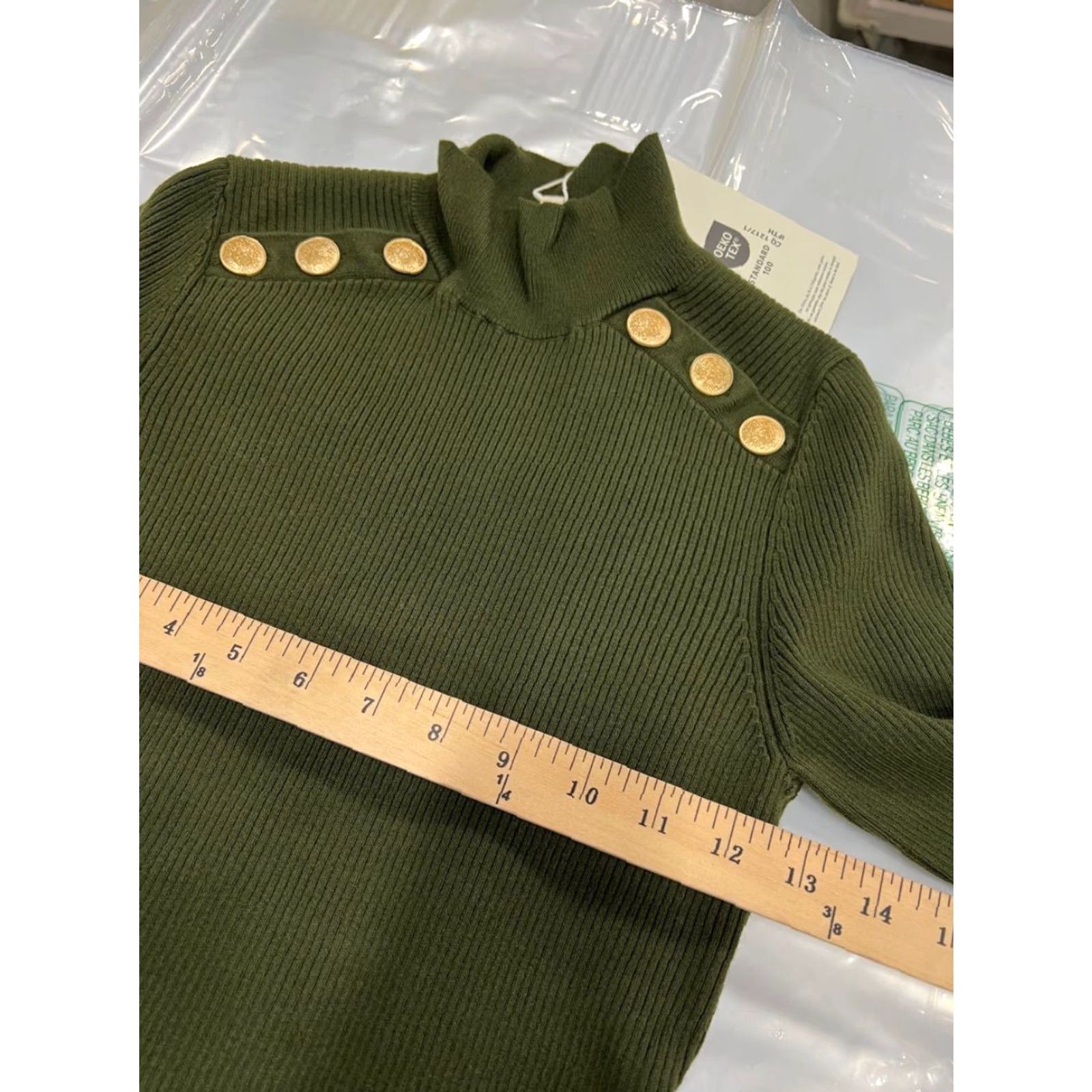SEZANE Erine Rib Knit Dress Women's L Green Midi Long Sleeve High Neck  Casual Sheath Pattern