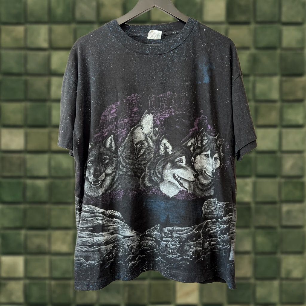 Vintage VINTAGE Wolf Pack All Over Print T Shirt Nature Moon AOP Fade Black XL Caribbean Dream Men T-Shirt Short Sleeve Crew Neck 1990s Graphic Print Size US XL / EU 56 / 4 - 1 Thumbnail