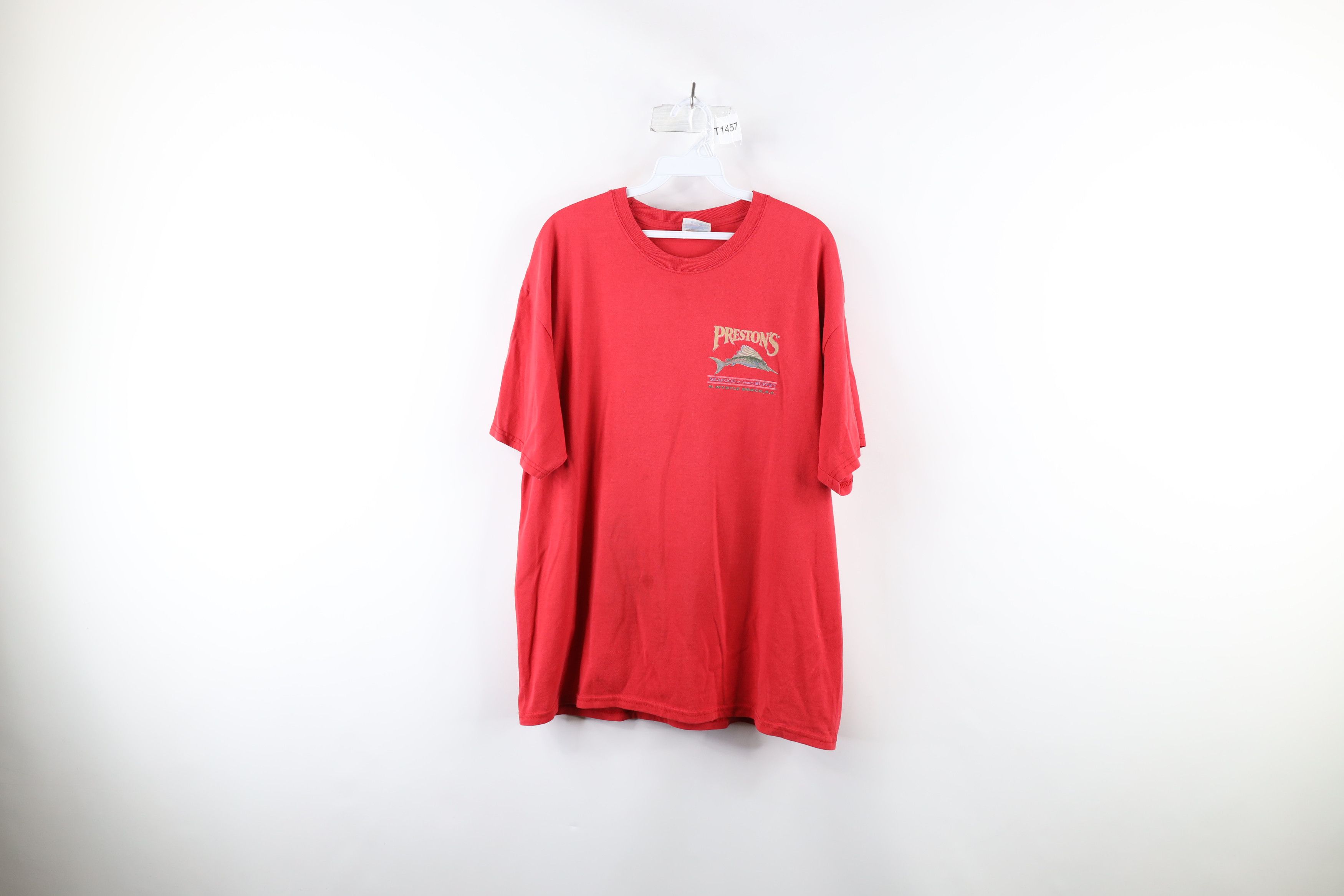 Vintage Vintage Streetwear Spell Out Prestons Seafood T-Shirt Red Size US L / EU 52-54 / 3 - 1 Thumbnail