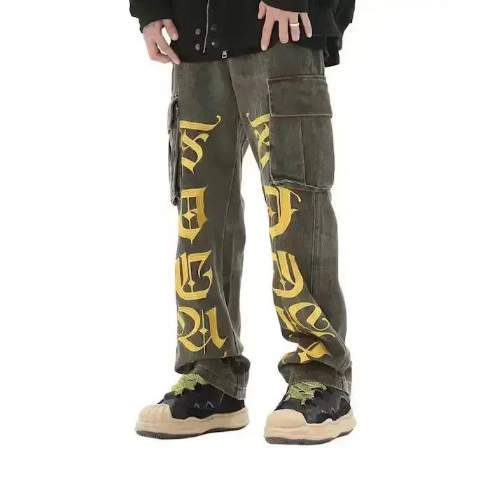 Japanese Brand Letters Cargo Stacked Denim Jeans Size US 32 / EU 48 - 6 Thumbnail