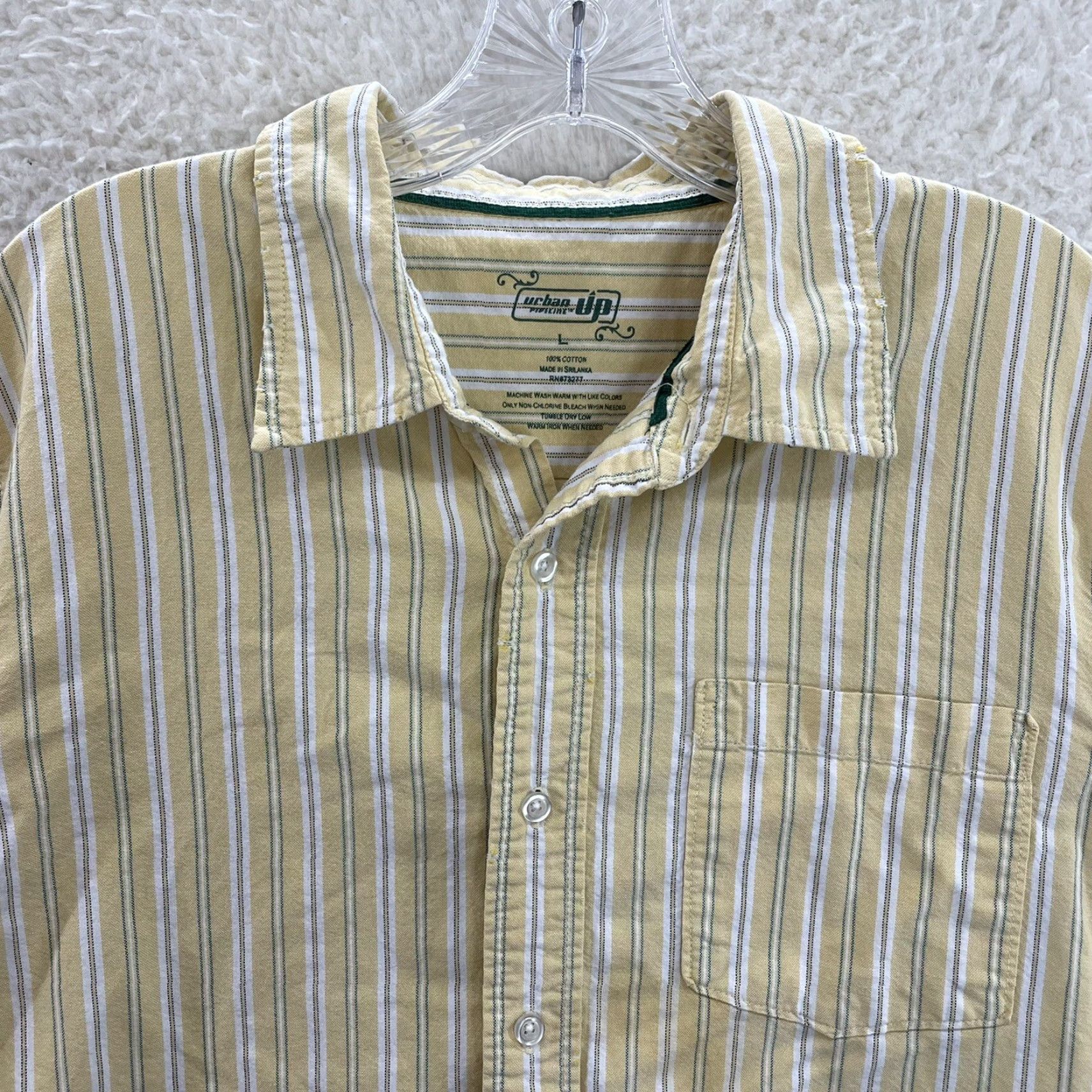 Vintage VINTAGE Urban Pipeline Button-Up Dress Shirt Mens Large Yellow Pinstripe Shirt Size 42R - 3 Thumbnail
