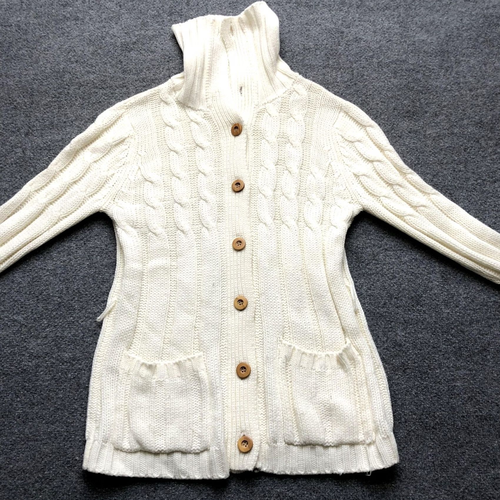 Vintage VINTAGE Merville Cardigan Sweater Womens Large White Cable-Turtleneck Pockets Size L / US 10 / IT 46 - 3 Thumbnail
