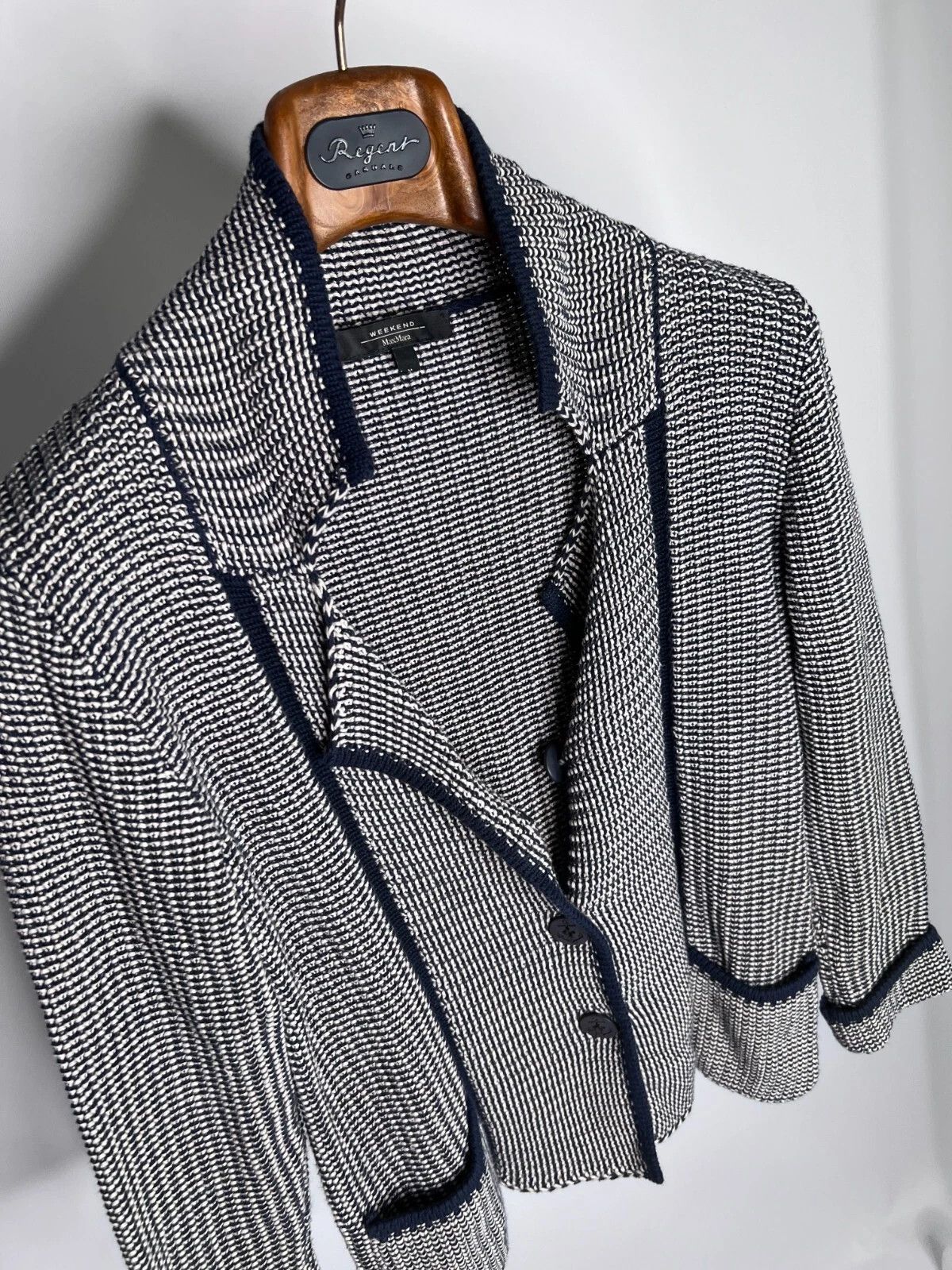Weekend Max Mara MAX MARA Weekend Knit Blazer Jacket Blue White Striped Size M / US 6-8 / IT 42-44 - 7 Thumbnail