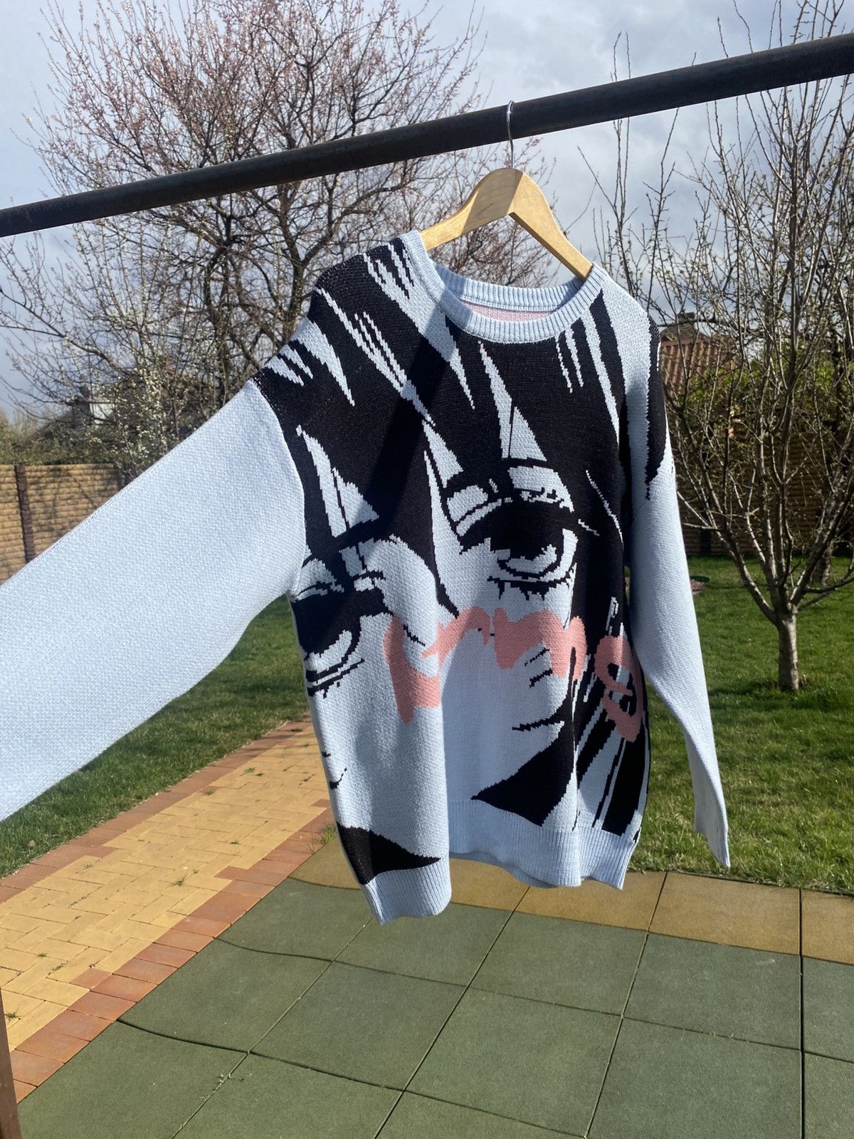 Japanese Brand Blue anime graphic sweater, oversized knit pullover Size L / US 10 / IT 46 - 8 Thumbnail