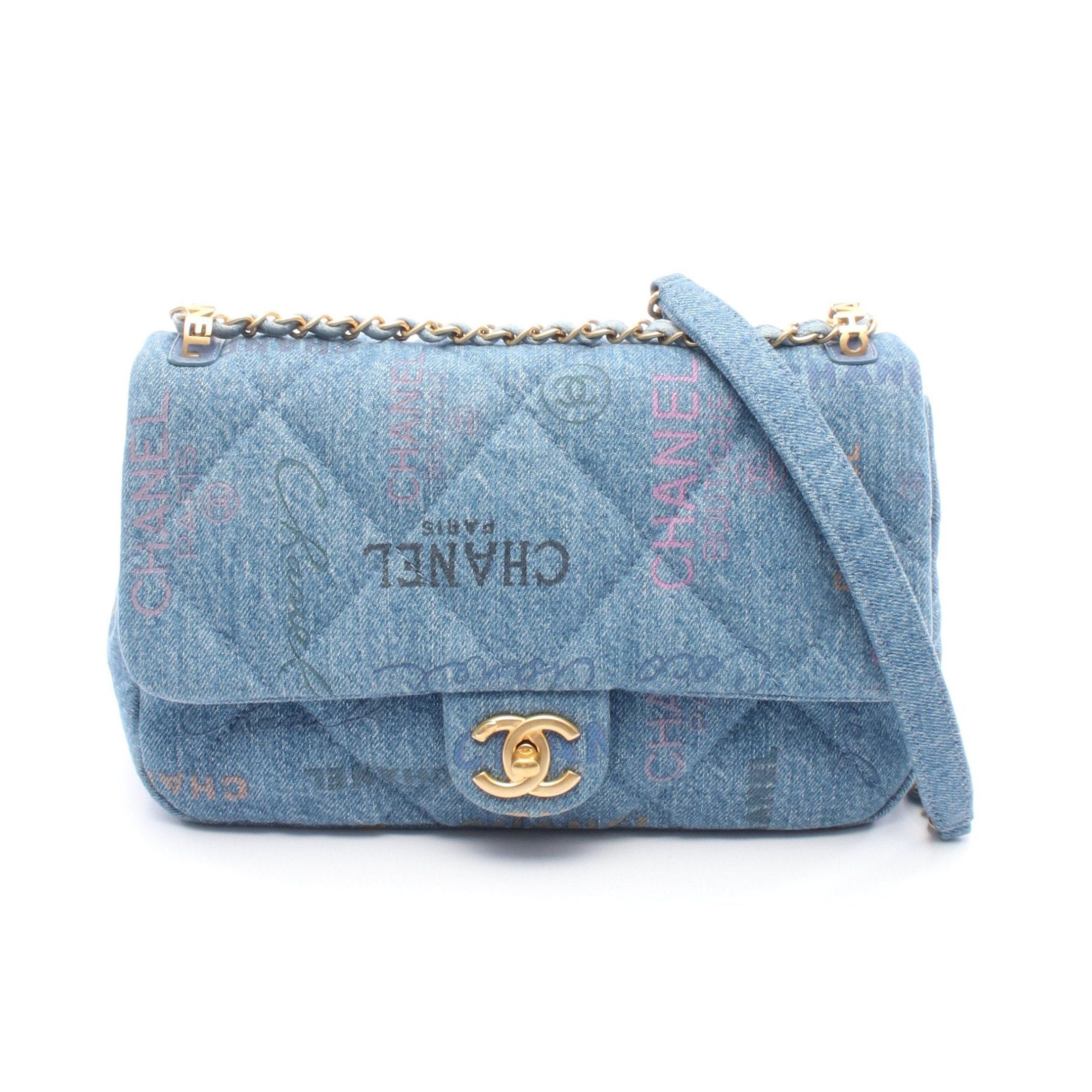 Chanel Matelasse Chain Shoulder Bag Denim Blue Multicolor Gold Hardware, Women's