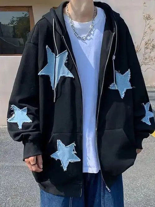 VIBE Men's Star Patch Zip Up Hoodie Size US XL / EU 56 / 4 - 1 Thumbnail