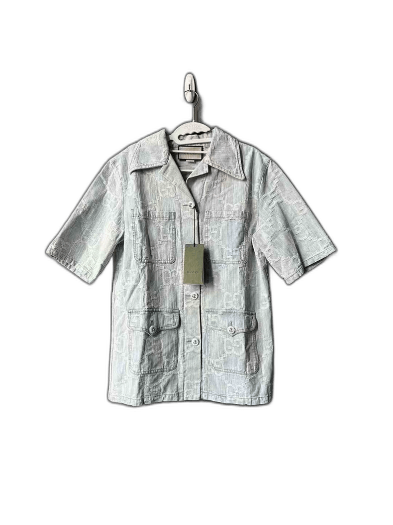 Gucci Gucci Denim Shirt with Logo Print Size US M / EU 48-50 / 2 - 1 Thumbnail