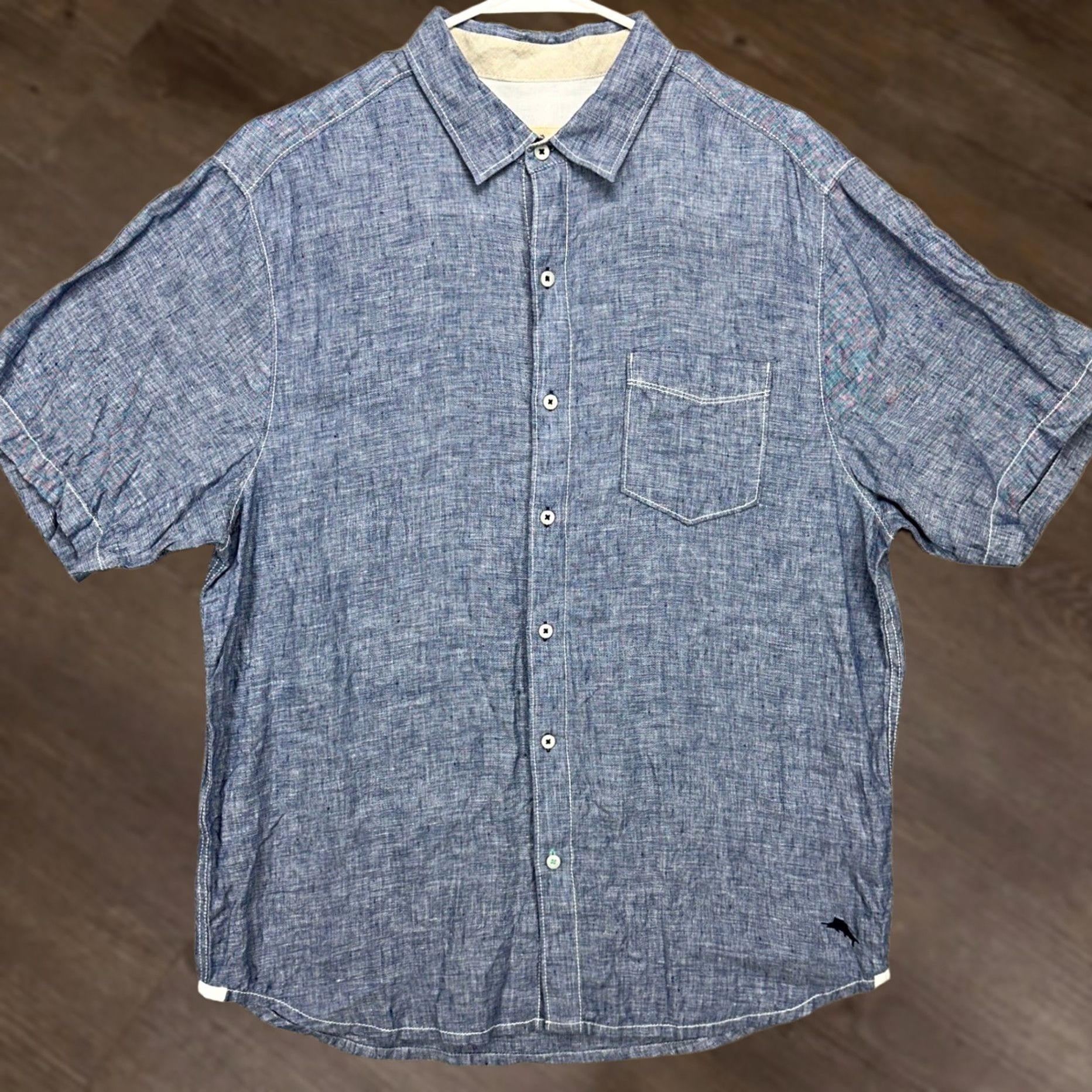 Tommy Bahama Tommy Bahama Button Up Shirt Mens Large Blue Short Sleeve Linen Pocket Logo 100% Linen Shirt Button-Up Casual Breathable Vel Size US L / EU 52-54 / 3 - 1 Thumbnail